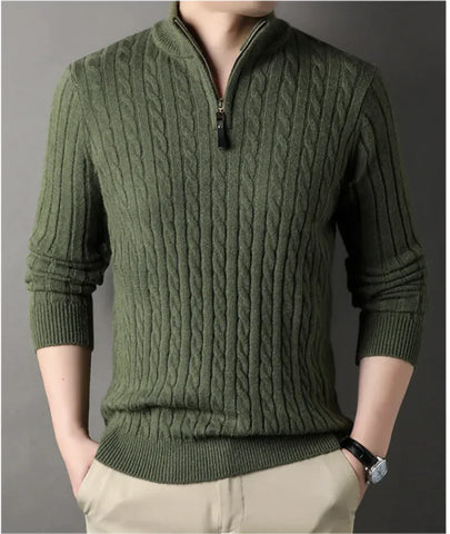 Men's Solid Color Half Zipper Sweater