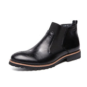 Large Flat Leather Broch Carved Mid-High Cut Shoes