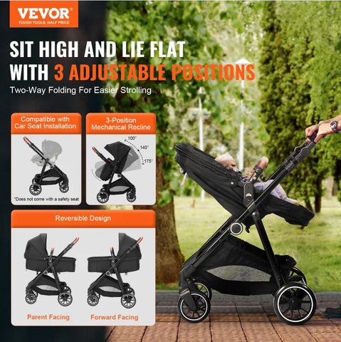 Deluxe Adjustable Baby Stroller with Bassinet - Ultimate Versatility and Convenience
