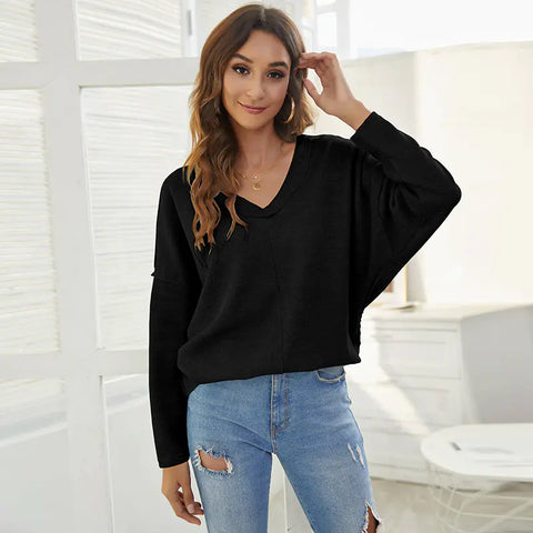 Loose V-Neck Padded Sweater - Luxurious Winter Comfort