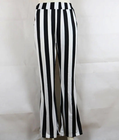 Black and White Striped Flare Pants for Autumn
