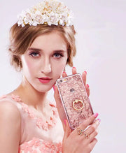 Rhinestone Ring Phone Case with Durian Flower Design