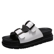 Thick Sole Women's Belt Buckle Slippers with Stitching