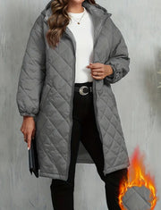 Elegant Hooded Zipper Cotton Jacket For Women