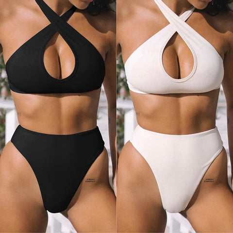 High Waist Cutout Bikini Set for Women - Fashionable & Confident
