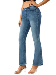 Blue Micro-Elastic High Waist Flared Jeans for Women