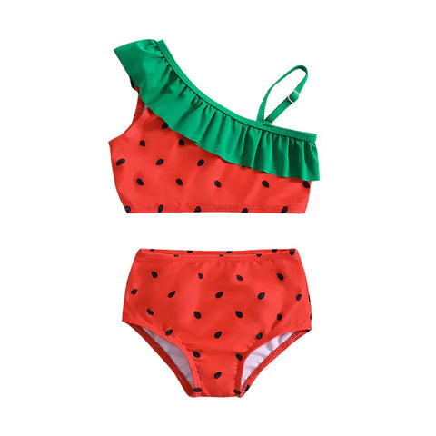 Kids Girls Watermelon Print Bikini Set with Ruffles