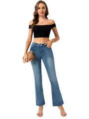 Blue Micro-Elastic High Waist Flared Jeans for Women