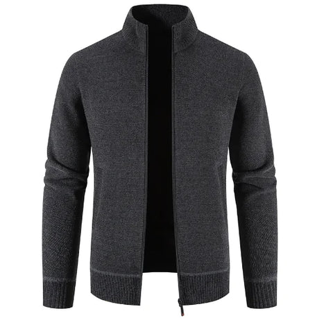 Thick Fleece-lined Men's Stand Collar Knitted Jacket - Ultimate Winter Comfort & Style