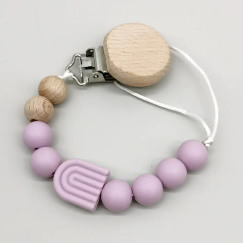 Rainbow Baby Pacifier Clip with Beech Beads and Silicone
