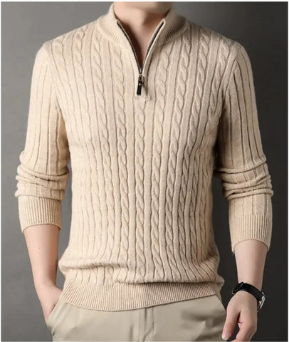 Men's Solid Color Half Zipper Sweater