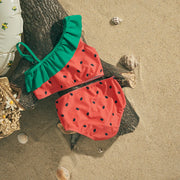 Kids Girls Watermelon Print Bikini Set with Ruffles