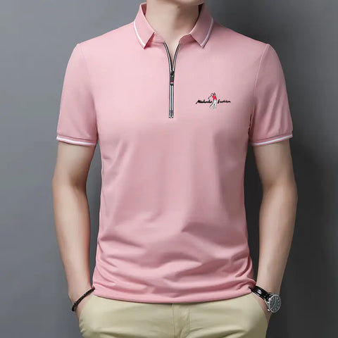 Summer Men's Short Sleeve Zipper Polo T-Shirt