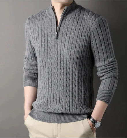 Men's Solid Color Half Zipper Sweater