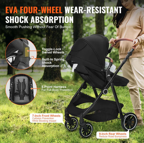 Deluxe Adjustable Baby Stroller with Bassinet - Ultimate Versatility and Convenience