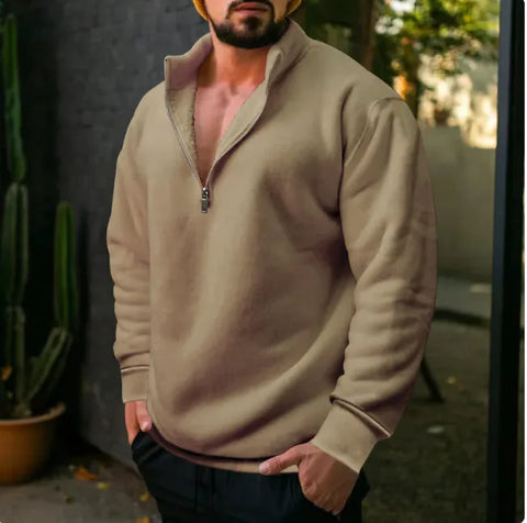 Men’s Fleece-Lined Stand Collar Pullover