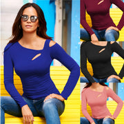 New Women's Long Sleeve Oblique Shoulder T-shirt
