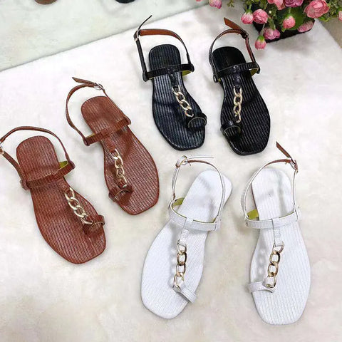 Summer Women's Square Toe Sandals with Metal Chain