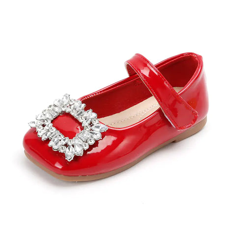 Red Leather Princess Shoes with Rhinestones for Kids