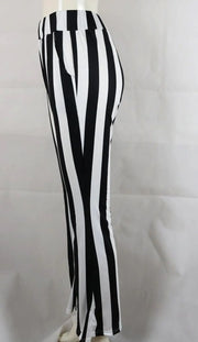 Black and White Striped Flare Pants for Autumn