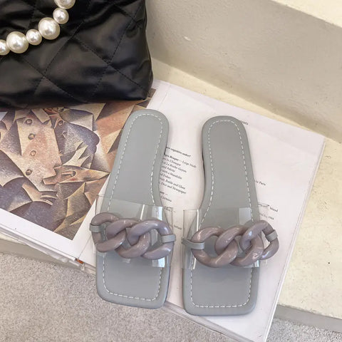 Fashion Women's Solid Color Square Sandals & Slippers