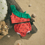 Kids Girls Watermelon Print Bikini Set with Ruffles
