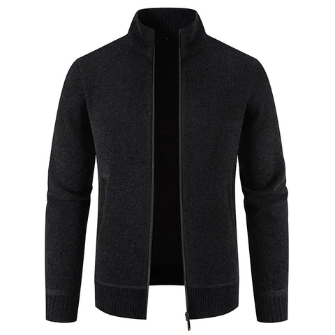 Thick Fleece-lined Men's Stand Collar Knitted Jacket - Ultimate Winter Comfort & Style