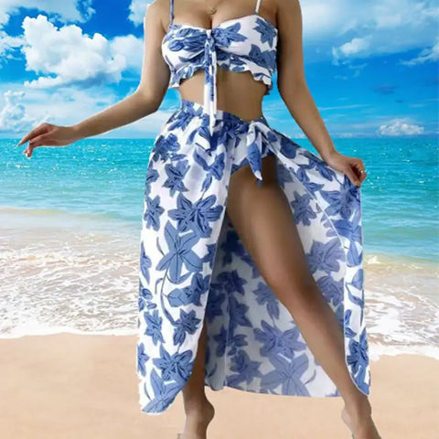 Three-Piece Floral Bikini and Beach Dress Set