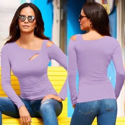 New Women's Long Sleeve Oblique Shoulder T-shirt