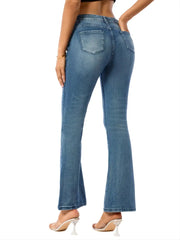 Blue Micro-Elastic High Waist Flared Jeans for Women