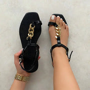 Summer Women's Square Toe Sandals with Metal Chain