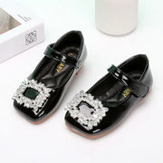 Red Leather Princess Shoes with Rhinestones for Kids
