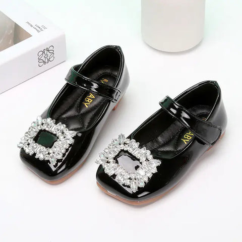 Red Leather Princess Shoes with Rhinestones for Kids