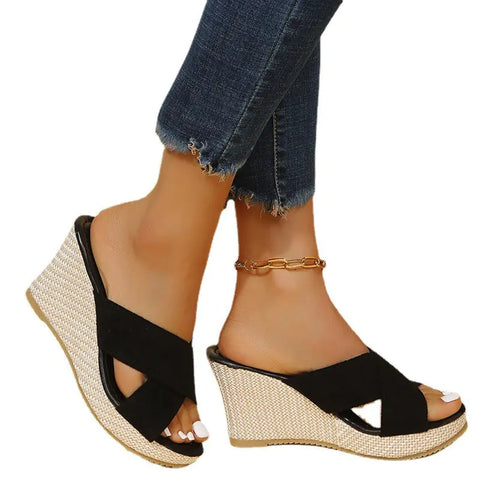 Summer Women’s Thick-Soled Cross Toe High Heels Sandals