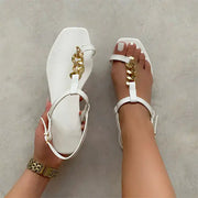 Summer Women's Square Toe Sandals with Metal Chain