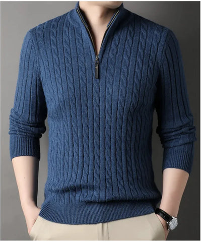 Men's Solid Color Half Zipper Sweater