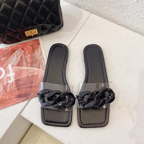 Fashion Women's Solid Color Square Sandals & Slippers