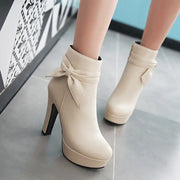 Bow Short Boots, Bow High Heels, Chunky Heeled Boots