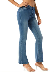Blue Micro-Elastic High Waist Flared Jeans for Women