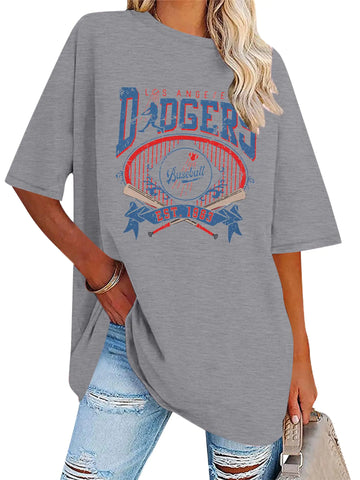 Baseball Shirts for Women Oversized Game Day Baseball Fan Shirt Baseball Mama Casual Short Sleeve Shirt Gray