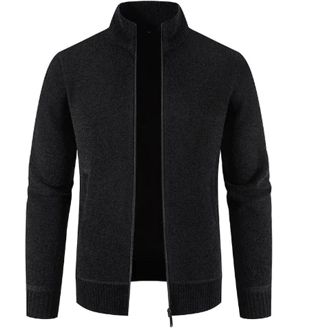 Thick Fleece-lined Men's Stand Collar Knitted Jacket - Ultimate Winter Comfort & Style