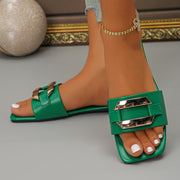Summer New Metal Buckle Open Toe Women's Fashion Elegant Comfortable Slippers