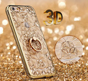 Rhinestone Ring Phone Case with Durian Flower Design