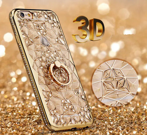 Rhinestone Ring Phone Case with Durian Flower Design