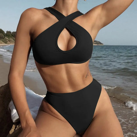 High Waist Cutout Bikini Set for Women - Fashionable & Confident
