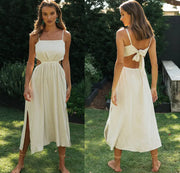 Backless Lace-up Irregular Slit Dress for Women