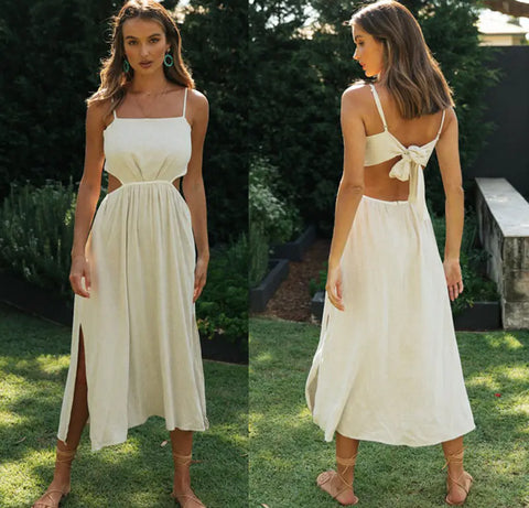 Backless Lace-up Irregular Slit Dress for Women