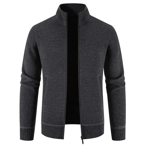 Thick Fleece-lined Men's Stand Collar Knitted Jacket - Ultimate Winter Comfort & Style