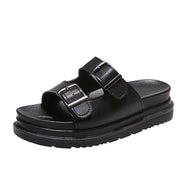 Thick Sole Women's Belt Buckle Slippers with Stitching