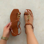 Summer Women's Square Toe Sandals with Metal Chain